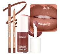 Lot de 2 pièces comprenant un crayon à lèvres et un gloss, kit de maquillage pour les lèvres longue tenue avec un gloss hydratant ultra-brillant et un crayon à lèvres modelant,S6
