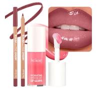 Lot de 2 pièces comprenant un crayon à lèvres et un gloss, kit de maquillage pour les lèvres longue tenue avec un gloss hydratant ultra-brillant et un crayon à lèvres modelant,S1