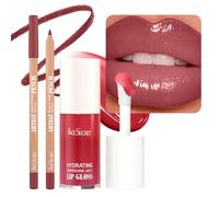 Lot de 2 pièces comprenant un crayon à lèvres et un gloss, kit de maquillage pour les lèvres longue tenue avec un gloss hydratant ultra-brillant et un crayon à lèvres modelant,S3