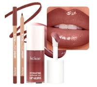 Lot de 2 pièces comprenant un crayon à lèvres et un gloss, kit de maquillage pour les lèvres longue tenue avec un gloss hydratant ultra-brillant et un crayon à lèvres modelant,S4