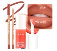 Lot de 2 pièces comprenant un crayon à lèvres et un gloss, kit de maquillage pour les lèvres longue tenue avec un gloss hydratant ultra-brillant et un crayon à lèvres modelant,S2