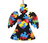 Lot de 2 pièces de puzzle de sensibilisation à l'autisme en bois en forme d'ange pour sapin de Noël, décoration à suspendre et décoration de fête d'intérieur festive