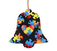Lot de 2 pièces de puzzle de sensibilisation à l'autisme en bois en forme de cloche pour sapin de Noël, décoration à suspendre et décoration de fête d'intérieur festive