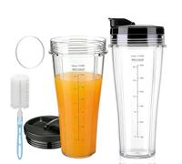 Lot de 2 Pièces de rechange pour mixeur Ninja 24 oz, Cup Gobelet De Remplacement Pour Ninja, Gobelet de Remplacement avec couvercle amovible, goupillon compatible avec modèles SS100, SS101 et SS300