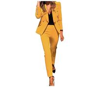 Lot de 2 Pièces Ensemble Blazer Femme À Col Rabattu À Manche Longues Boutons Pantalons Femme Costume Couleur Unie Blazers Mi Saison Nouveaux Coupe Standard Casual Manteau Pantalons pour Quotidienne