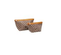 Lot de 2 pièces Laura Biagiotti Necesser Grande et Moyenne Ligne Garry, Impression Personnalisée, Cuir Synthétique, Accessoires Or, avec Zip ART. LB26S-283, Vachette, Medium: 29x16x12 Cm; Small