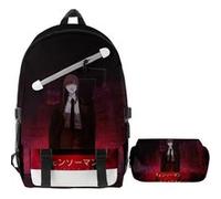 Lot de 2 pièces Sac à Dos, Trousse à crayon Chainsaw Man pour Garçon et Filles (SD3568) Noir/Rouge G