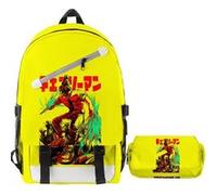 Lot de 2 pièces Sac à Dos, Trousse à crayon Chainsaw Man pour Garçon et Filles (SD3571) Jaune G