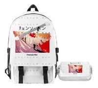 Lot de 2 pièces Sac à Dos, Trousse à crayon Chainsaw Man pour Garçon et Filles (SD3573) Blanc G