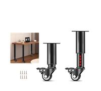 Lot de 2 pieds de rechange réglables en métal avec roues et frein, pour bureau, lit, chaise, canapé, commode, noir, 24-36 cm
