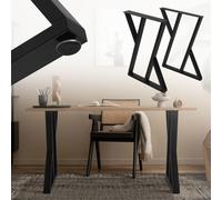 ML-Design Lot de 2 Pieds de Table L50xH71 cm, Forme en X, Noir, en Acier Peint par Poudrage, Design Industriel, Piètement de Meuble DIY, Patins de Table à Manger Banc Bureau, avec Matériel de Montage