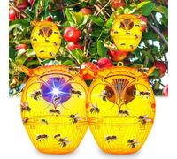 Lot de 2 pièges à guêpes avec lumière solaire - Pour l'extérieur - En forme de hibou - Piège à guêpes vivants à suspendre - Contre les guêpes - Sans produits chimiques - Sans produits chimiques - Sans