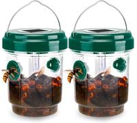 Lot de 2 pièges à guêpes d'extérieur à suspendre à l'énergie solaire, piège à frelons réutilisables avec lumière UV LED, attrape-abeilles pour l'extérieur