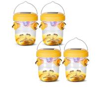 Lot de 2 pièges à guêpes d'extérieur à suspendre, pièges à frelons réutilisables, attrape-abeilles, pièges à frelons d'extérieur à énergie solaire à suspendre avec lumière LED UV (jaune)