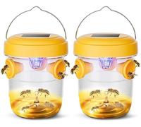 Lot de 2 pièges à guêpes d'extérieur à suspendre, pièges à frelons réutilisables, attrape-abeilles, pièges à frelons d'extérieur à énergie solaire à suspendre avec lumière LED UV (jaune)