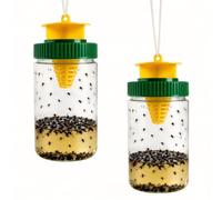 Lot de 2 pièges à mouches réutilisables à suspendre pour extérieur, prêt à l'emploi avec appât non toxique, leurre durable pour jardin, terrasse et zones de barbecue, couvre un rayon de 10 m (petite