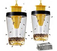 Lot de 2 pièges à mouches réutilisables à suspendre pour extérieur, prêt à l'emploi avec appât non toxique, leurre à mouches durable pour jardin, terrasse et zones de barbecue, couvre un rayon de 10 m