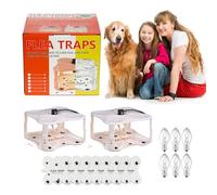 Lot de 2 pièges à puces d'intérieur avec 8 disques de colle, 6 ampoules LED, lutte antiparasitaire, piège à insectes naturel, non toxique, inodore, sans danger pour la famille (blanc perle)