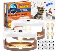 Lot de 2 pièges à puces pour l'intérieur de votre maison, lumière d'intérieur anti-puces avec 8 coussinets adhésifs et 4 ampoules, piège naturel sans odeur pour enfants et animaux de compagnie