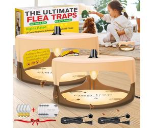 Lot de 2 pièges à puces pour l'intérieur de votre maison, piège à puces collant, traitement des puces avec recharges légères et coussinets adhésifs, piège à puces électronique amélioré, bombes