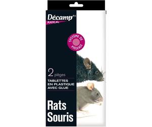 Lot de 2 pièges à rats/souris tablettes avec glu - DECAMP' - Plastique