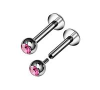 Lot de 2 piercings labret en titane G23 16 g 1,2 mm 3 mm Boule Monroe Tragus Piercing Lèvre Taille et Couleur, Titane, Sans pierre précieuse