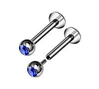 Lot de 2 piercings labret en titane G23 16 g 1,2 mm 3 mm Boule Monroe Tragus Piercing Lèvre Taille et Couleur, Titane, Sans pierre précieuse