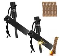 Lot de 2 Pierre à Feu Kit, Silex de Survie Premium, Allume-feu en Acier Silex, Briquet à Silex avec Manche en Bois, pour Camping, Bushcraft, Survivalisme, Randonnée