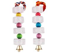 Lot de 2 pierres à aiguiser pour bec d'oiseau, jouets naturels pour lapin, calopsitte, avec cloche, perroquet, jouets à mâcher, supplément de calcium, nourriture pour calopsitte, conure, couleur aléa