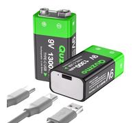 Lot de 2 piles au lithium rechargeables par USB de 9 V, 1300 mAh, haute capacité, avec câble de charge rapide USB-C 2 en 1
