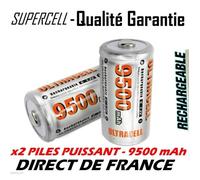 Lot de 2 Piles C R14 LR14 9500mAh Rechargeable 1.2V Ni-Mh Accu DIRECT DE France