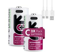 Lot de 2 Piles Rechargeables avec câble USB-C 2 en 1 1,5 V 3000 mAh/ 4995 mWh Pile Lithium LR14 R14 HR14 Baby +1 000 Cycles de Charge Uniross Haute qualité et Longue durée pour Lampe Torches Radio