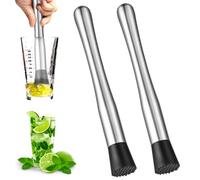 Lot de 2 pilons à cocktail, accessoires de cocktail, pilon en acier inoxydable, pilon à cocktail, presse-purée à glace, accessoires de bar, presse-mojito de cuisine