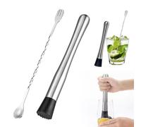 Lot de 2 pilons à cocktail, pilon à cocktail, cuillère de bar, pilon à caïpirinha, pilon pour cocktails, muddler, accessoires de cocktail, cuillère de bar 26 cm, pilon 21,2 cm