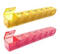 Lot de 2 piluliers hebdomadaires, grand pilulier pour 7 jours, boîte à médicaments pour le quotidien, les vitamines AM/PM, compléments médicaux, huile de poisson (orange et rouge)