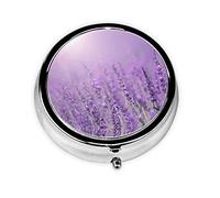 Lot de 2 piluliers romantiques violets avec imprimé lavande pour poche - 3 compartiments - Décoration portable - Pilulier de voyage - Organiseur de vitamines