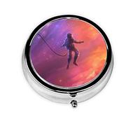 Lot de 2 piluliers ronds à 3 compartiments - Imprimé astronaute - Pour voyage - Organiseur de vitamines - Mini pilulier