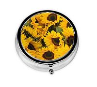 Lot de 2 piluliers ronds à 3 compartiments - Imprimé tournesol - Pour voyage - Organiseur de vitamines - Mini pilulier