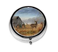 Lot de 2 piluliers ronds à 3 compartiments - Motif chasse au cerf - Pour voyage - Organiseur de vitamines - Mini pilulier