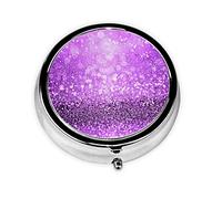 Lot de 2 piluliers ronds à paillettes violettes scintillantes pour poche - 3 compartiments - Décoration portable - Pilulier de voyage - Organiseur de vitamines