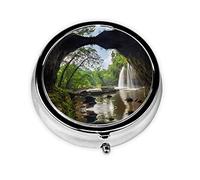 Lot de 2 piluliers ronds avec impression cascade de montagne - 3 compartiments - Décoration portable - Pilulier de voyage - Organiseur de vitamines