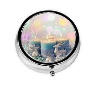 Lot de 2 piluliers ronds avec impression de bougies de Noël - 3 compartiments - Décoration portable - Pilulier de voyage - Organiseur de vitamines