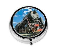 Lot de 2 piluliers ronds avec motif locomotive - 3 compartiments - Décoration portable - Pour voyage - Organiseur de vitamines