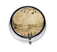 Lot de 2 piluliers ronds avec notes de musique sur vieux papier imprimé pour poche, 3 compartiments, décoratif, portable, pilulier de voyage, tablette, vitamines, mini pilulier