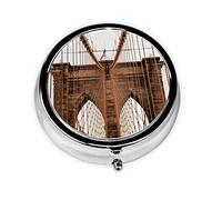 Lot de 2 piluliers ronds avec photo de Brooklyn Bridge - 3 compartiments - Décoratif - Portable - Pour voyage - Organiseur de vitamines