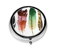 Lot de 2 piluliers ronds colorés dessinés à la main sur impression blanche - 3 compartiments - Décoration portable - Pilulier de voyage - Organiseur de vitamines