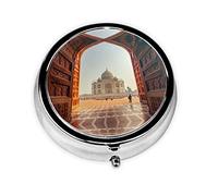 Lot de 2 piluliers ronds de poche avec impression de peinture de site historique, 3 compartiments, décoratif, portable, pour voyage, tablette, vitamines, mini pilulier