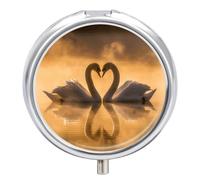 Lot de 2 piluliers ronds en forme de cygnes en forme de cœur - Étanche - Pour poche et sac à main - Pratique au quotidien