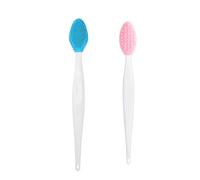 Lot de 2 pinceaux à lèvres exfoliants double face en silicone pour une apparence plus lisse et plus complète (bleu, rose)