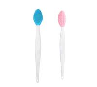 Lot de 2 pinceaux à lèvres exfoliants double face en silicone pour une apparence plus lisse et plus complète (bleu, rose)
